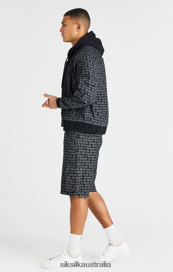 Men Apparel TB82N604 SikSilk Black Jacquard Denim Cargo Short