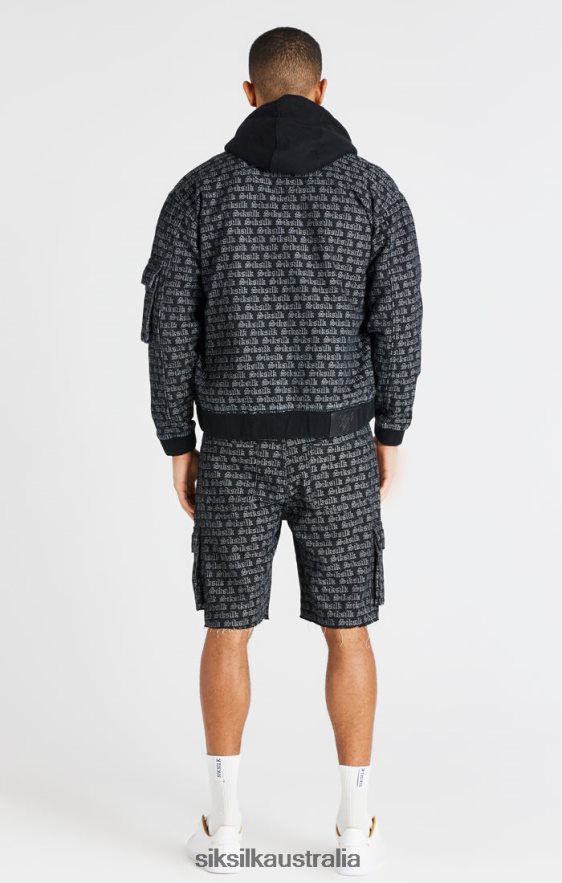 Men Apparel TB82N604 SikSilk Black Jacquard Denim Cargo Short