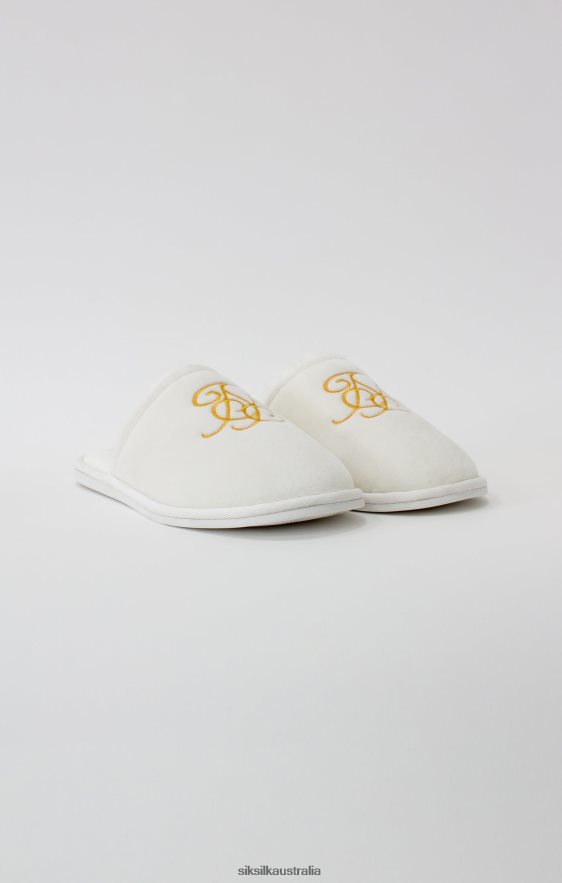 Men Footwear TB82N6 SikSilk White Slipper With Embroidered Logo