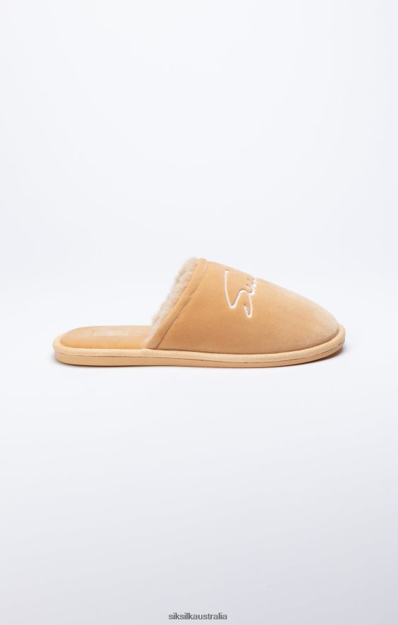 Men Footwear TB82N7 SikSilk Beige Slipper With Embroidered Logo