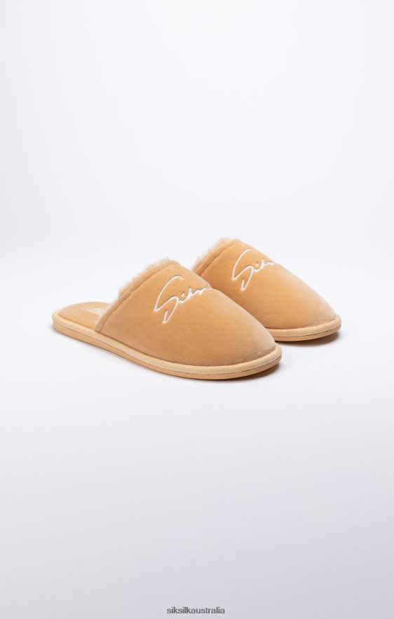 Men Footwear TB82N7 SikSilk Beige Slipper With Embroidered Logo
