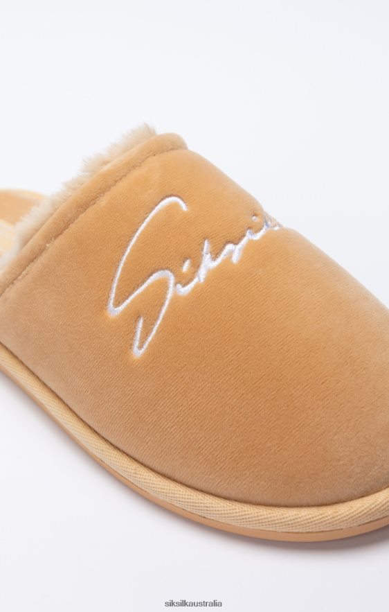 Men Footwear TB82N7 SikSilk Beige Slipper With Embroidered Logo