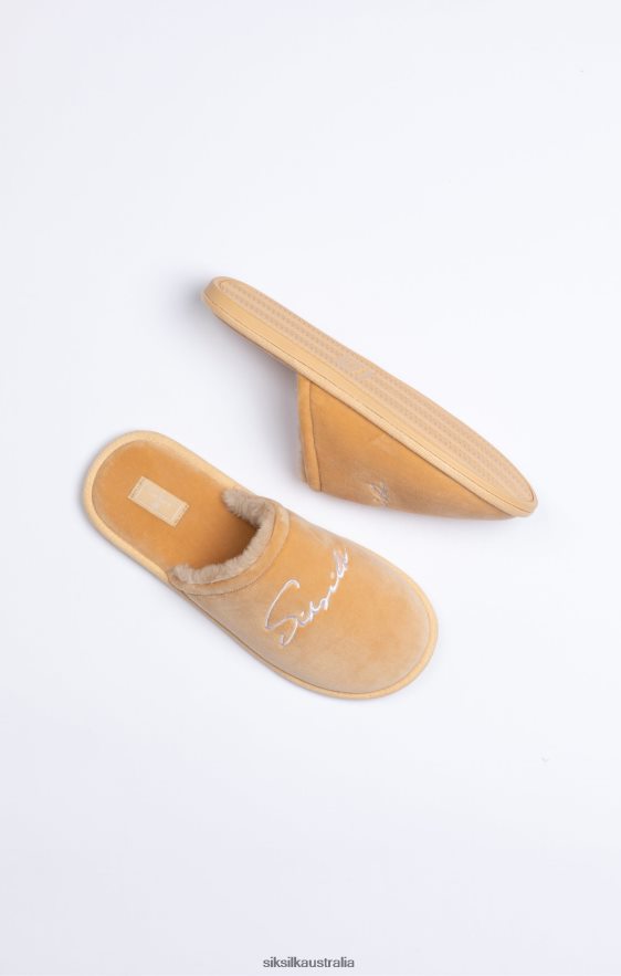 Men Footwear TB82N7 SikSilk Beige Slipper With Embroidered Logo