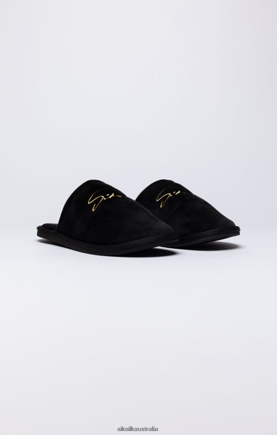 Men Footwear TB82N9 SikSilk Black Slipper With Embroidered Logo