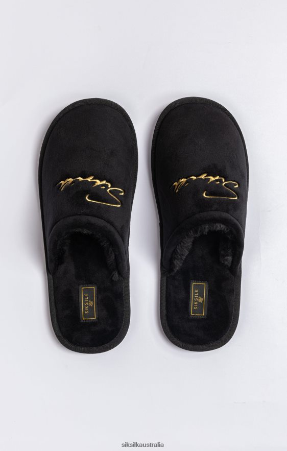 Men Footwear TB82N9 SikSilk Black Slipper With Embroidered Logo
