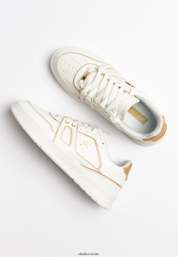 Men Footwear TB82N11 SikSilk White And Gold Trimmed Low Top Court Trainer