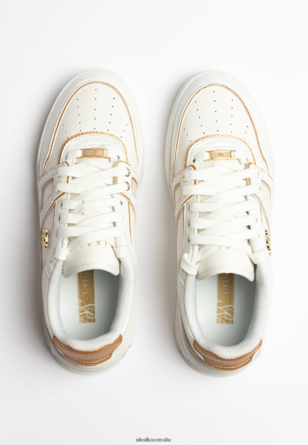 Men Footwear TB82N11 SikSilk White And Gold Trimmed Low Top Court Trainer