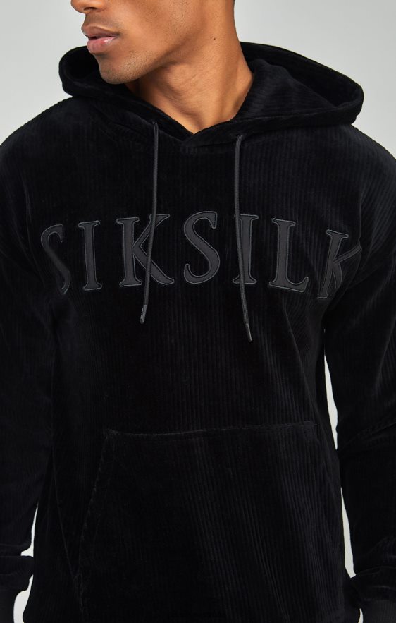 Men Apparel TB82N414 SikSilk Black Corduroy Applique Logo Overhead Hoodie