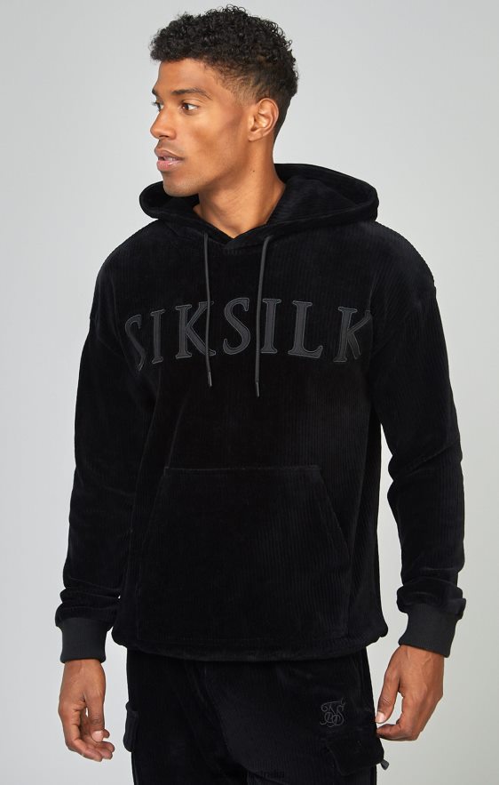 Men Apparel TB82N414 SikSilk Black Corduroy Applique Logo Overhead Hoodie
