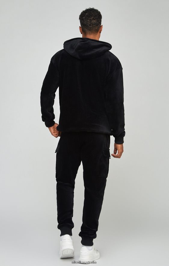 Men Apparel TB82N414 SikSilk Black Corduroy Applique Logo Overhead Hoodie