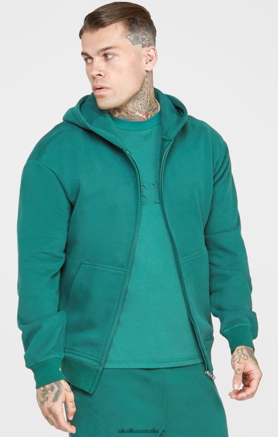 Men Apparel TB82N418 SikSilk Green Zip Through Hoodie