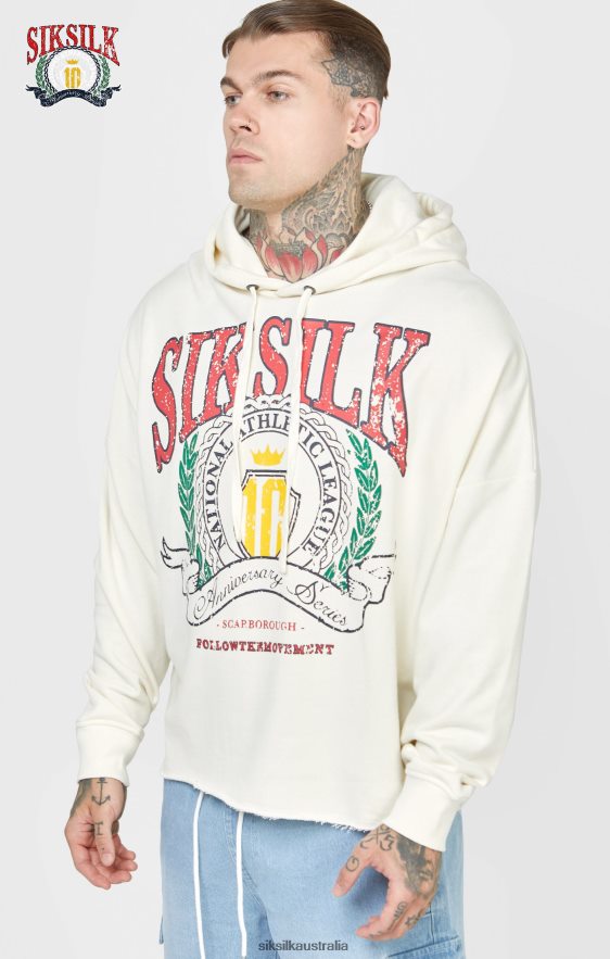 Men Apparel TB82N419 SikSilk Ecru Varsity Anniversary Print Oversized Hoodie