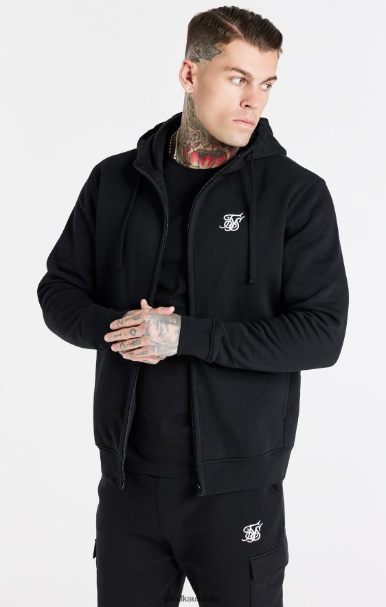 Men Apparel TB82N427 SikSilk Black Essential Zip Through Funnel Hoodie