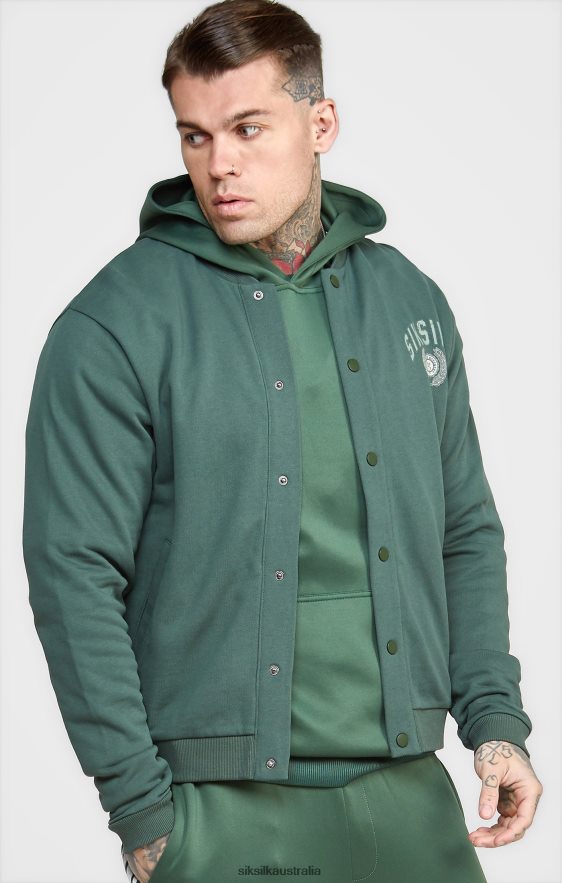 Men Apparel TB82N429 SikSilk Green Relaxed Varsity Bomber