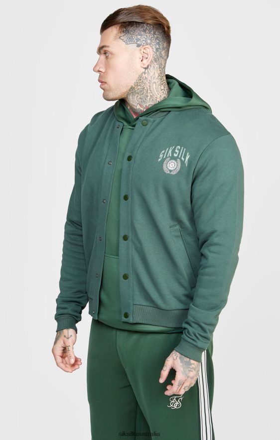 Men Apparel TB82N429 SikSilk Green Relaxed Varsity Bomber