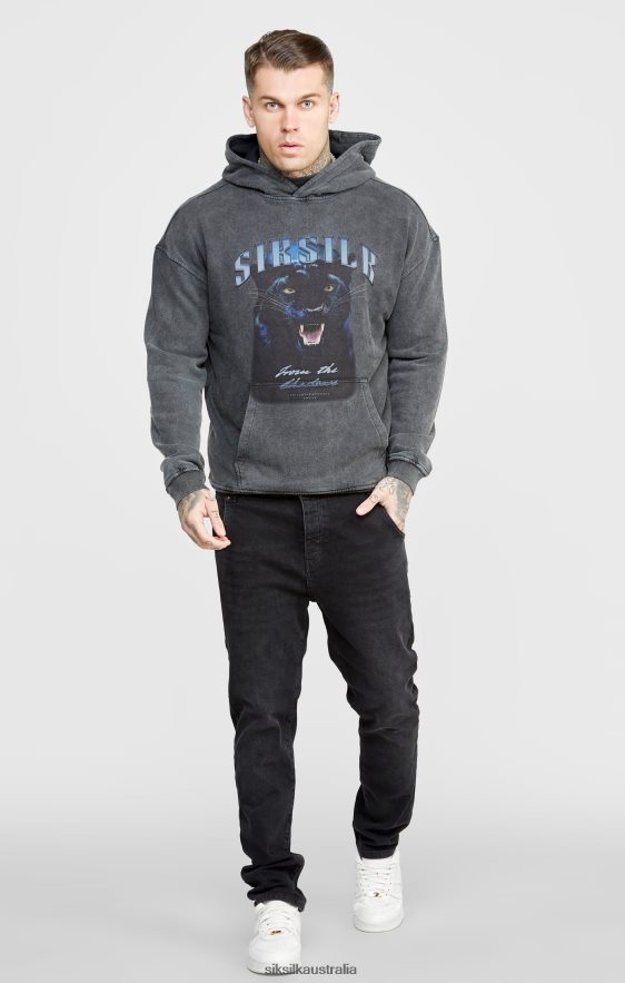 Men Apparel TB82N440 SikSilk Black Graphic Slim Cropped Hoodie