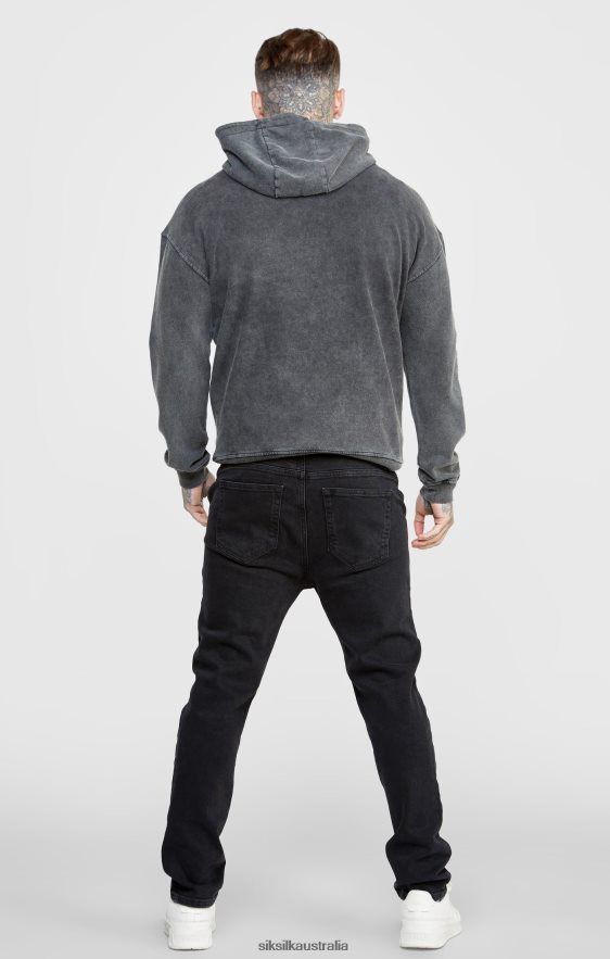 Men Apparel TB82N440 SikSilk Black Graphic Slim Cropped Hoodie