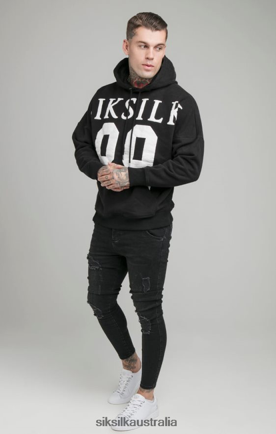 Men Apparel TB82N448 SikSilk Black Drop Shoulder Relaxed Fit Hoodie
