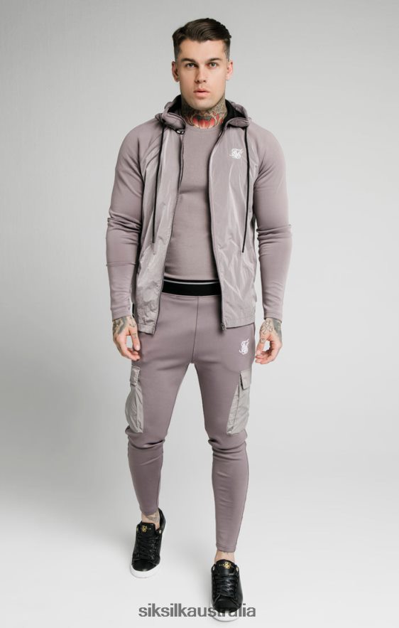 Men Apparel TB82N453 SikSilk Adapt Crushed Nylon Zip Through Hoodie - Grey