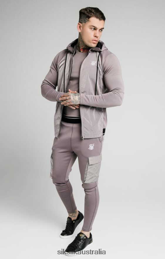 Men Apparel TB82N453 SikSilk Adapt Crushed Nylon Zip Through Hoodie - Grey