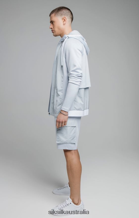 Men Apparel TB82N455 SikSilk Blue Adapt Crushed Nylon Zip Through Hoodie