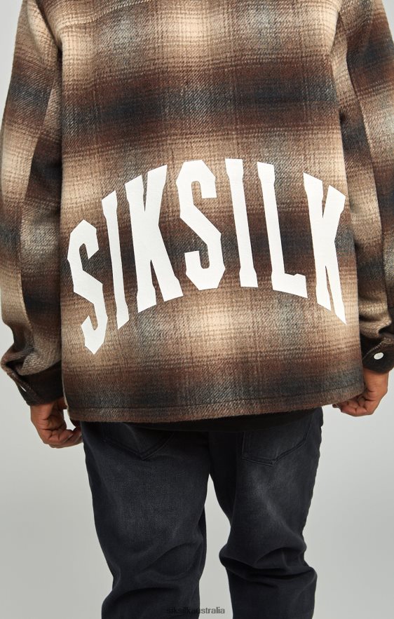 Men Apparel TB82N467 SikSilk Brown Printed Logo Check Overshirt