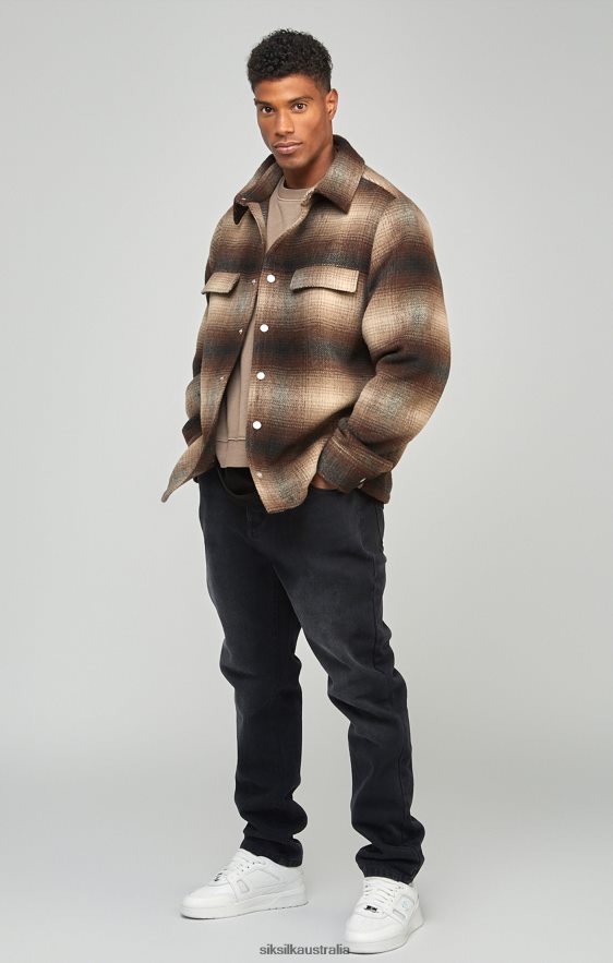 Men Apparel TB82N467 SikSilk Brown Printed Logo Check Overshirt