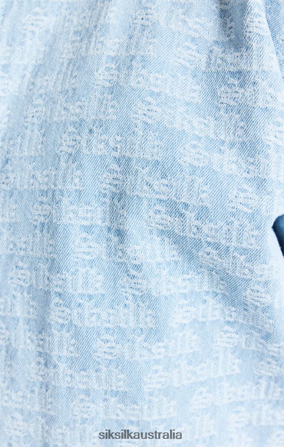 Men Apparel TB82N471 SikSilk Blue Jacquard Denim Bomber Jacket