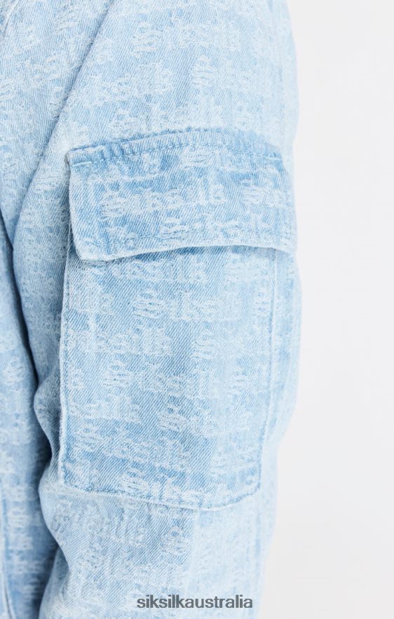 Men Apparel TB82N471 SikSilk Blue Jacquard Denim Bomber Jacket