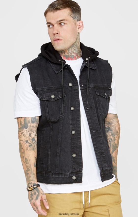 Men Apparel TB82N472 SikSilk Black Hooded Gilet