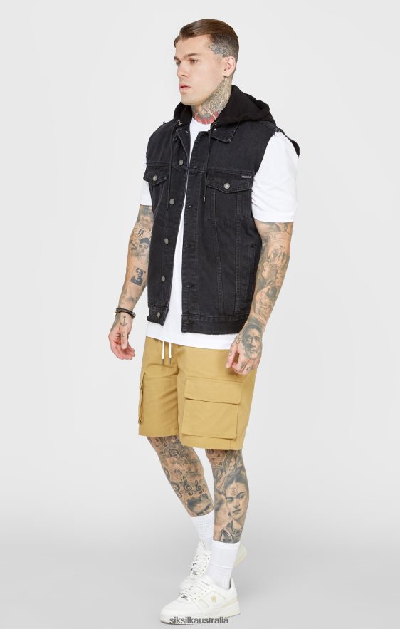 Men Apparel TB82N472 SikSilk Black Hooded Gilet