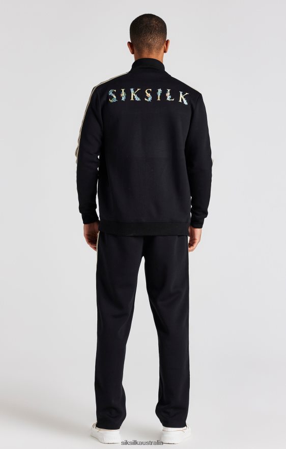 Men Apparel TB82N476 SikSilk Black Crest Funnel Neck Track Jacket