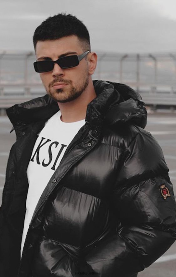 Men Apparel TB82N477 SikSilk Black Puffer Jacket