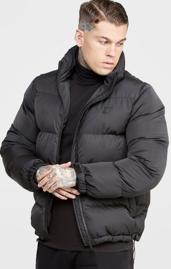 Men Apparel TB82N479 SikSilk Black Embossed Logo Bubble Jacket