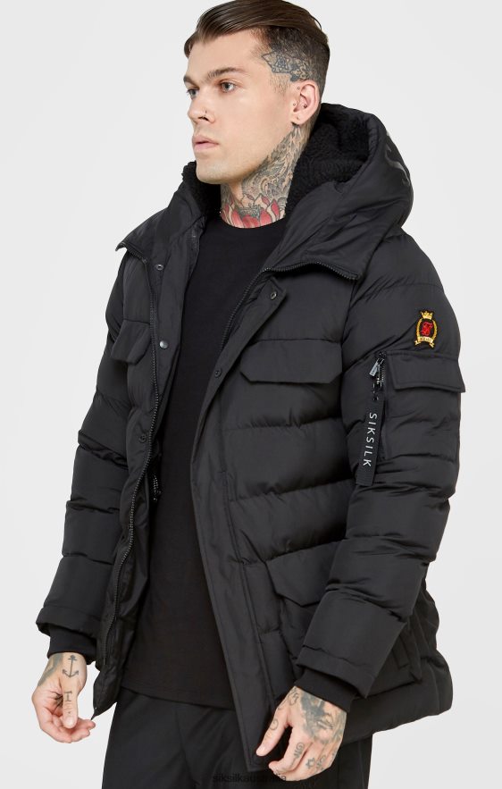 Men Apparel TB82N480 SikSilk Black Parka Coat