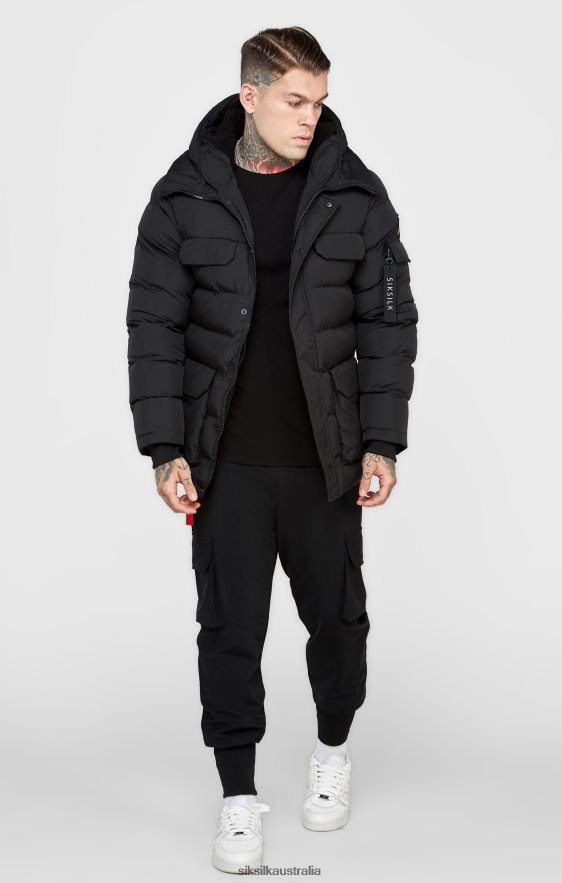 Men Apparel TB82N480 SikSilk Black Parka Coat