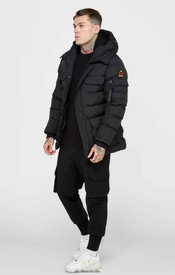Men Apparel TB82N480 SikSilk Black Parka Coat