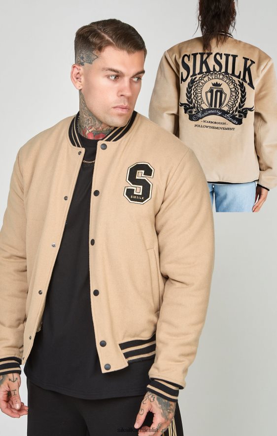 Men Apparel TB82N486 SikSilk Ecru Anniversary Varsity Jacket