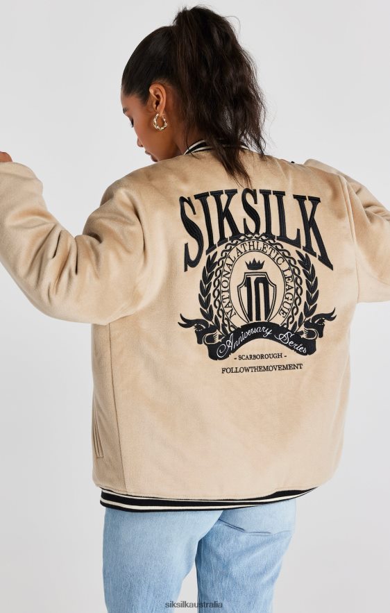 Men Apparel TB82N486 SikSilk Ecru Anniversary Varsity Jacket