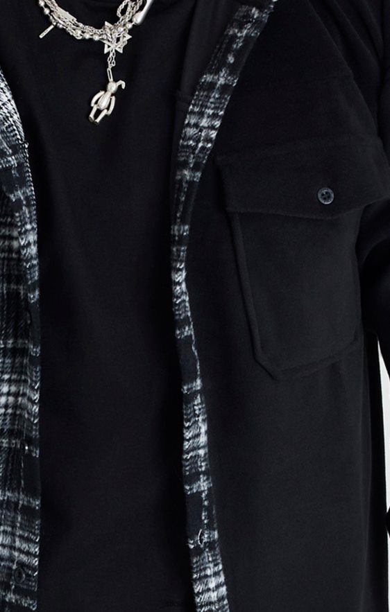 Men Apparel TB82N490 SikSilk Black Contrast Hooded Shirt