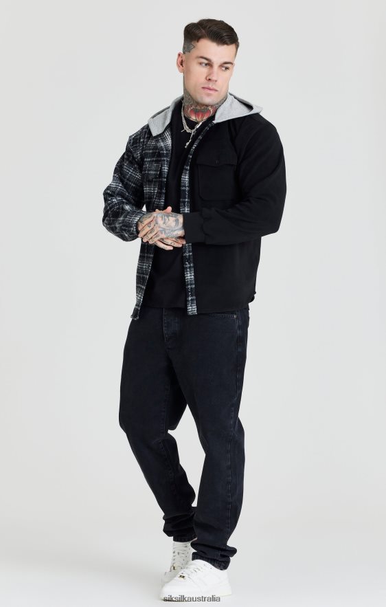 Men Apparel TB82N490 SikSilk Black Contrast Hooded Shirt