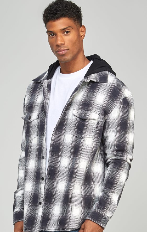 Men Apparel TB82N461 SikSilk Grey Plaid Hooded Shirt