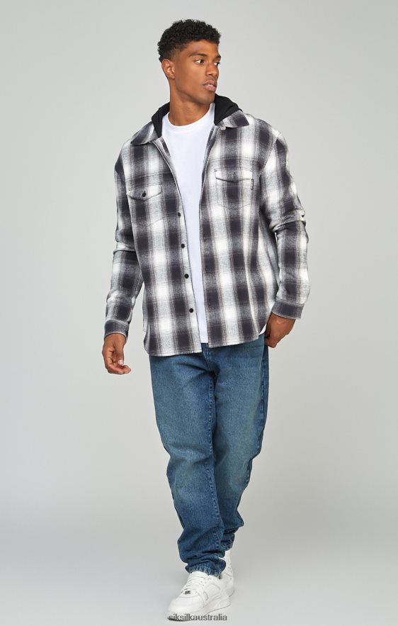 Men Apparel TB82N461 SikSilk Grey Plaid Hooded Shirt