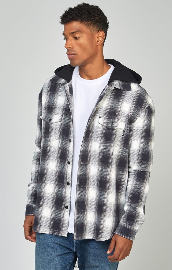 Men Apparel TB82N461 SikSilk Grey Plaid Hooded Shirt