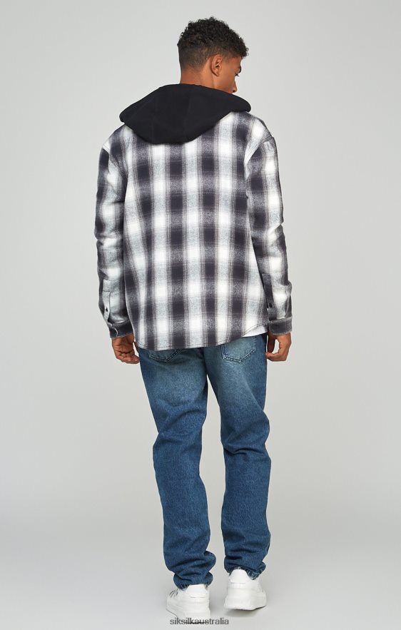 Men Apparel TB82N461 SikSilk Grey Plaid Hooded Shirt