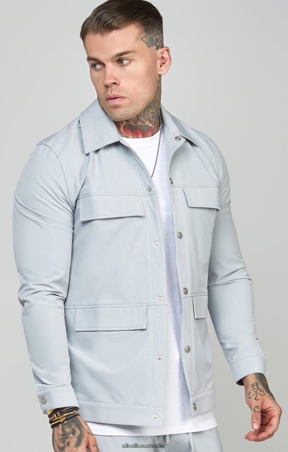 Men Apparel TB82N462 SikSilk Grey Utility Overshirt