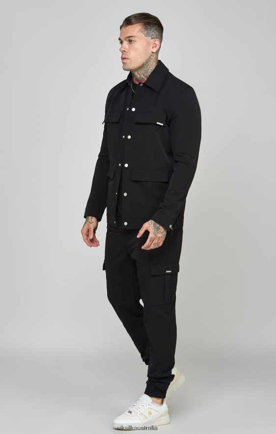 Men Apparel TB82N464 SikSilk Black Utility Overshirt