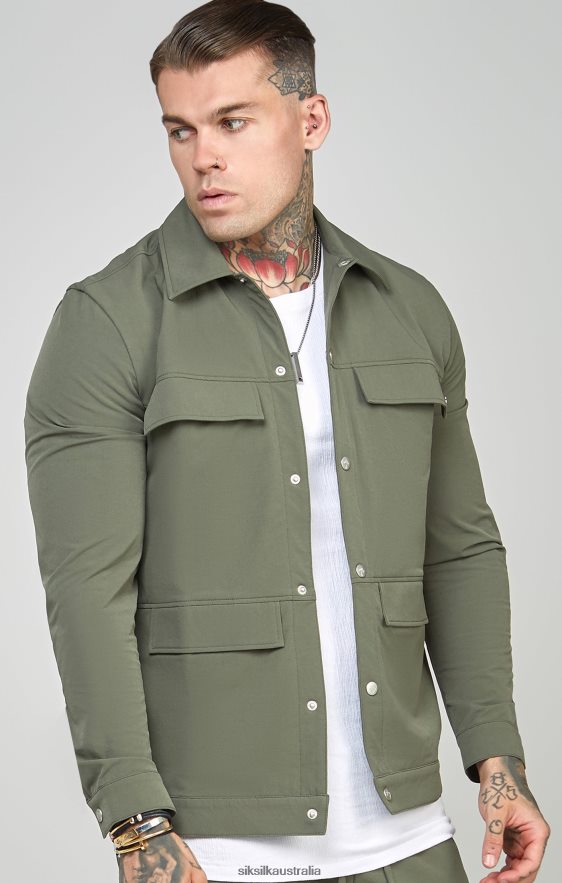Men Apparel TB82N465 SikSilk Khaki Utility Overshirt