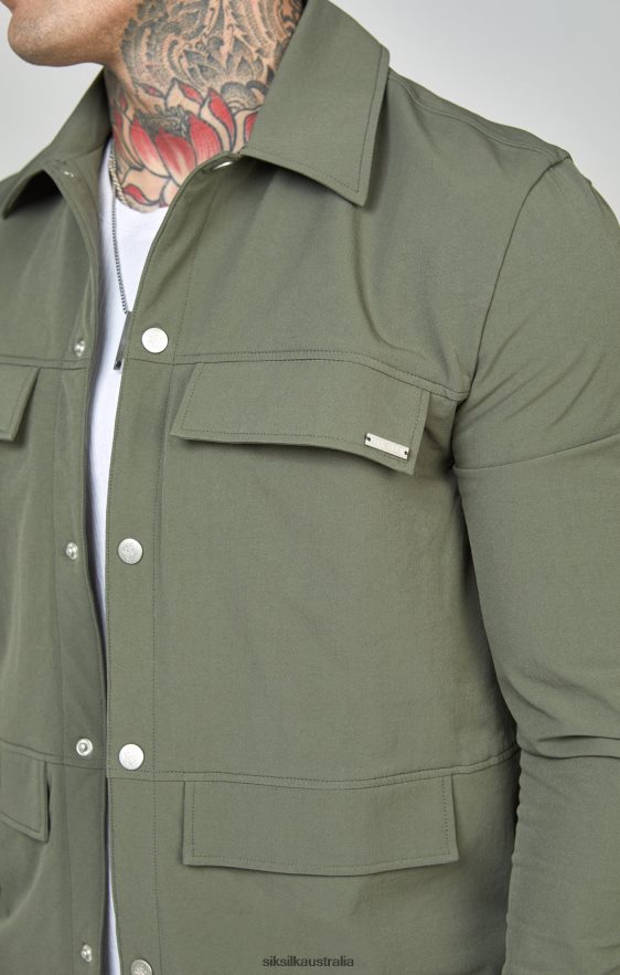 Men Apparel TB82N465 SikSilk Khaki Utility Overshirt