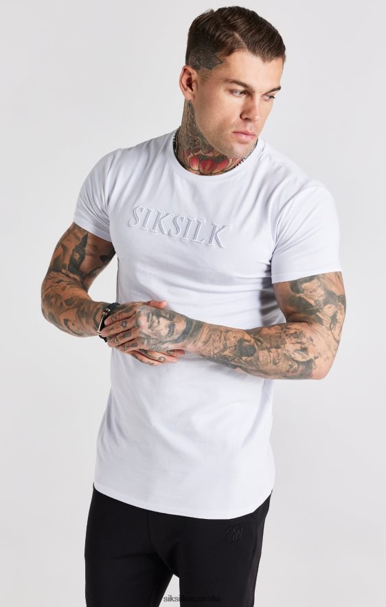 Men Apparel TB82N370 SikSilk White Embroidered Muscle Fit T-Shirt